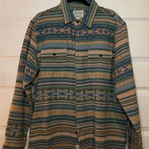 Lucky Brand Men's Green and Tan Patterned Shirt Jacket